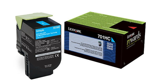 Lexmark (701HC) CS310 CS410 CS510 High Yield Cyan Return Program Toner Cartridge (3000 Yield)